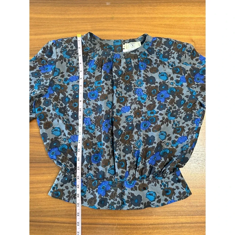 Valentino Miss V Skirt Set 100% Silk Women 8 Blue Brown Floral Pleated Vintage